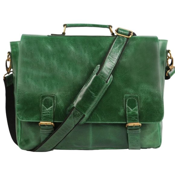 Albazca Bags Handmade Full Grain Rustic Leather Green Messenger Bag
